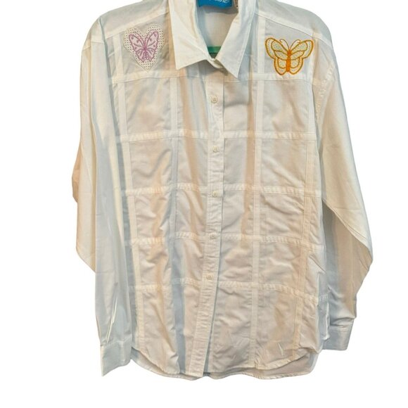 💥BOGO💥 Ol’ Paint Shirt Size L White Embroidered Button Up Women Shirt Top - Picture 6 of 13